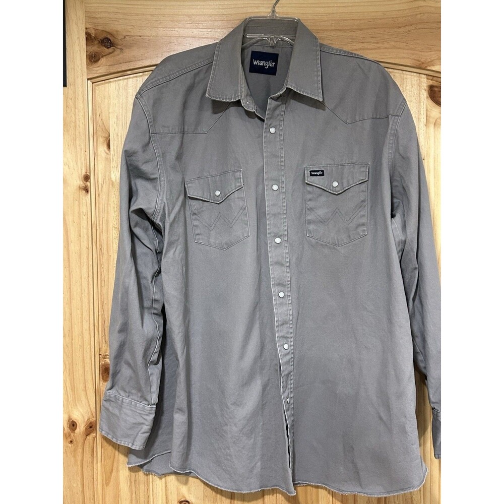 Vintage Wrangler Men’s Twill Shirt Long Sleeve Pearl Snaps Gray Cowboy 2XL Tall